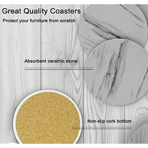 Marble Style Ceramic Drink Coasters -Set of 8 for hot or cold drinks -New in Box - Picture 4 of 5